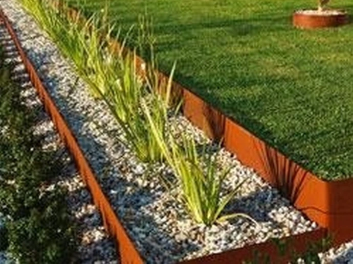 corten garden edging along a front path