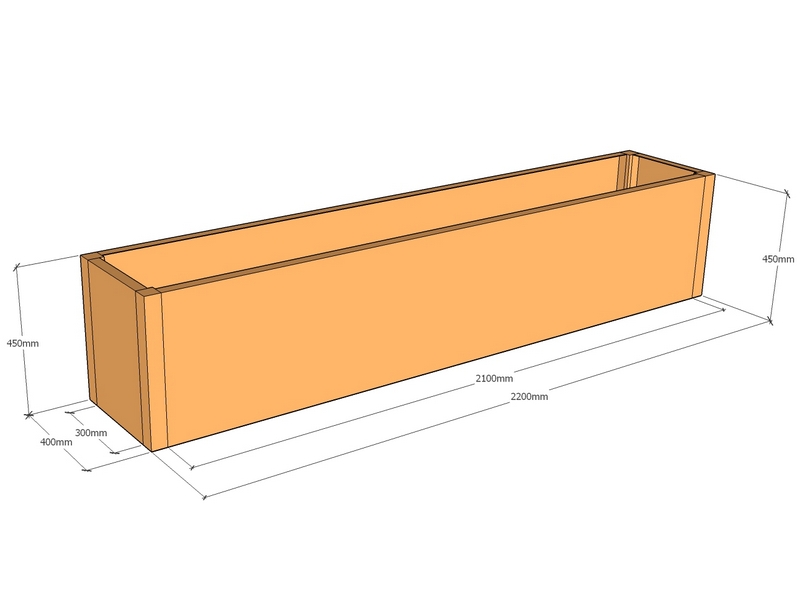 Rectangular planter 2200L x 400W x 450T | cor-ten-steel.com.au